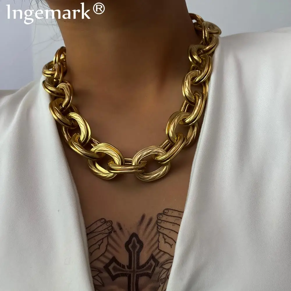 Ingemark Punk Miami Curb Cuban Chain Necklace Women Collares Rock Hip Hop Big Chunky Thick Choker
