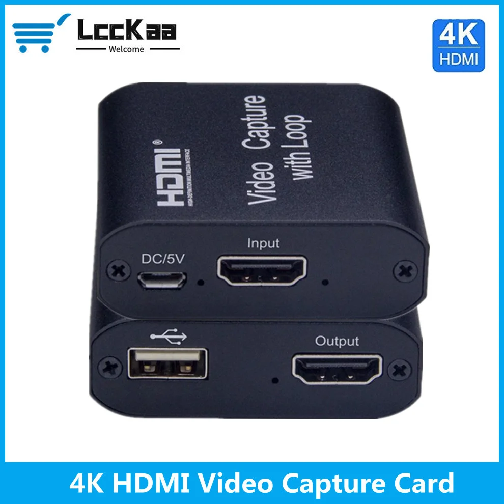 LccKaa 4K Loop HDMI Capture Card Placa de Video Recording Plate Live Streaming USB 2.0 1080p Grabber