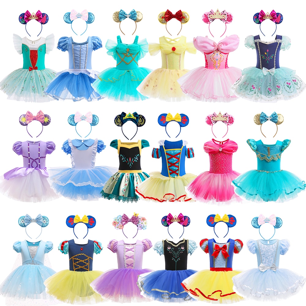 Child Fancy Fairy Elsa Cinderella Ariel Alice Dress Up Party Toddler Girl Princess Ballet Tutu Dress Cartoon Mouse Ear Headwear