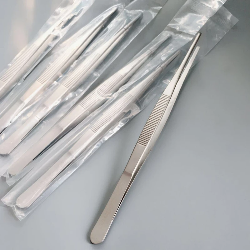 High Quality Sandblasting Tweezers 304 Stainless Steel Anti-Iodine Long Forceps 12.5-30Cm Straight