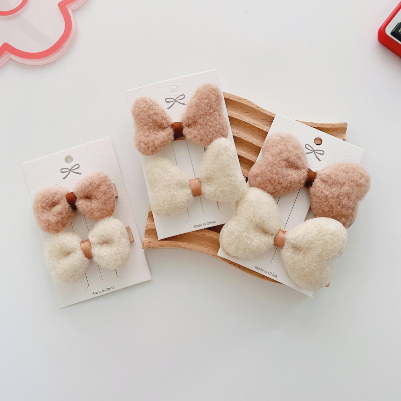 2Pcs/Set Soft Plush Child Hairpins Baby Girls Headwear Cute Bowknot Hair Clips for Kids Gifts Toddler Barrettes Hair Accessories
