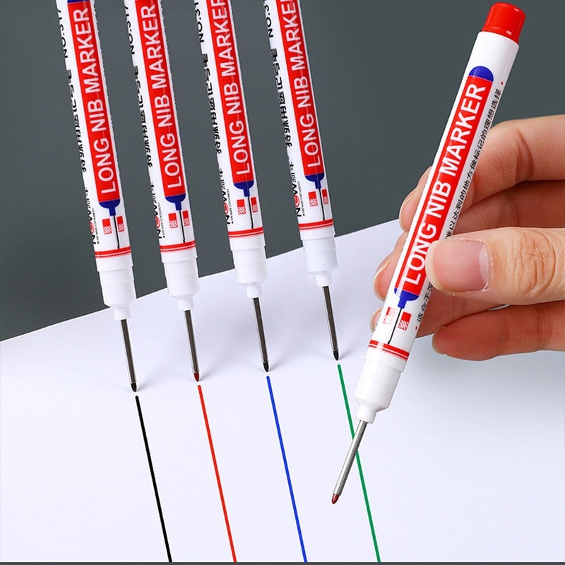6pcs/Set 20mm Deep Hole Long Nib Head Markers Metal Perforating Deep Hole Marker Pen Waterproof Bathroom Woodworking Decoration