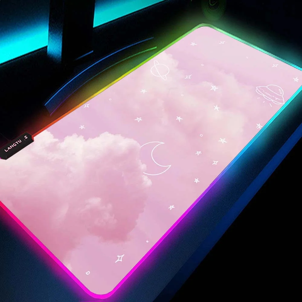 Mouse Pad Xxl Kawaii Mouse Mats Computer Pink Rgb Gamer Girl Backlit Mat Gaming Accessories Deskmat