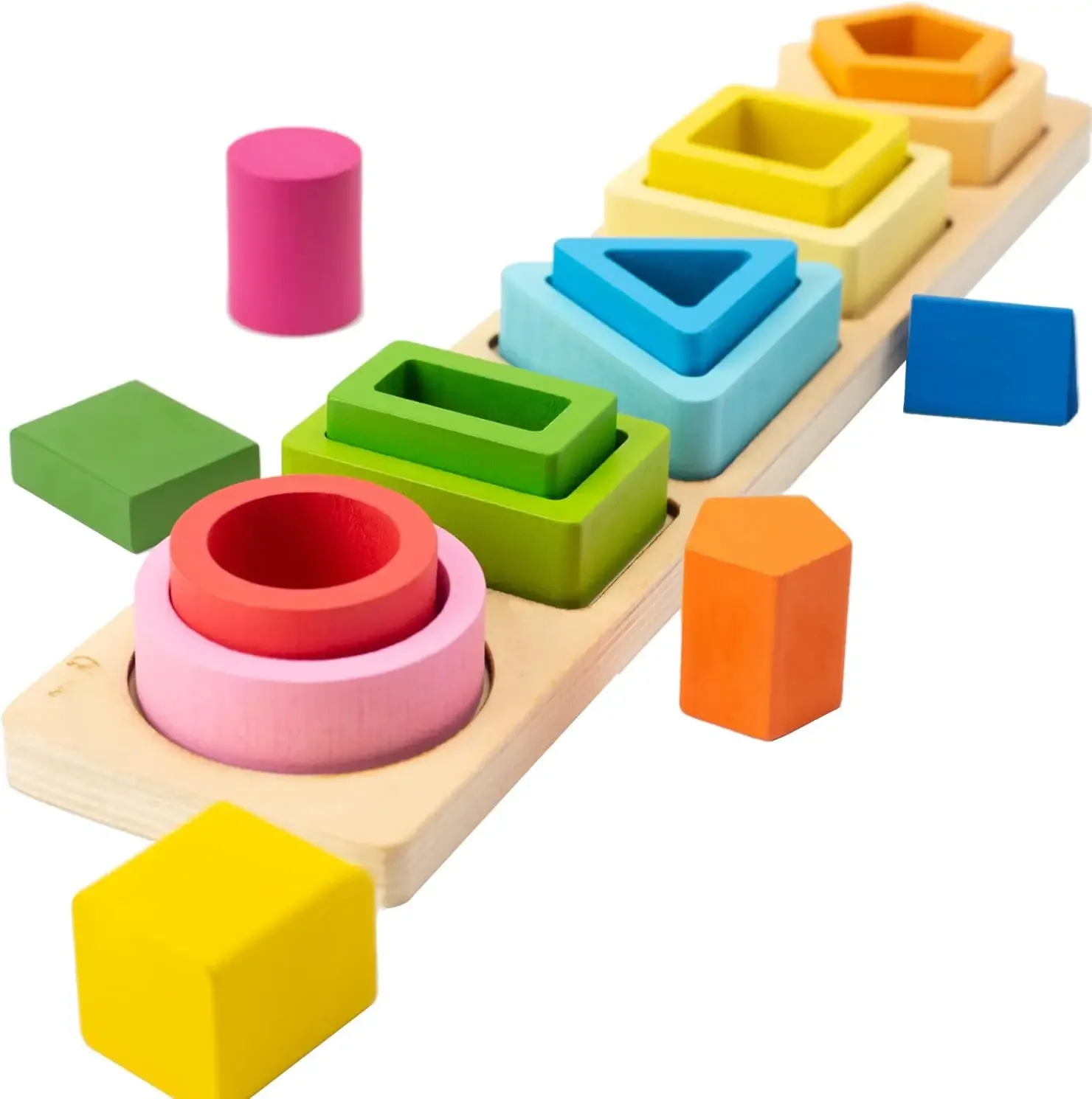 Montessori Wood Toys for Kids Wooden Sorting Stacking Toys for Baby Toddlers Educational Shape Color