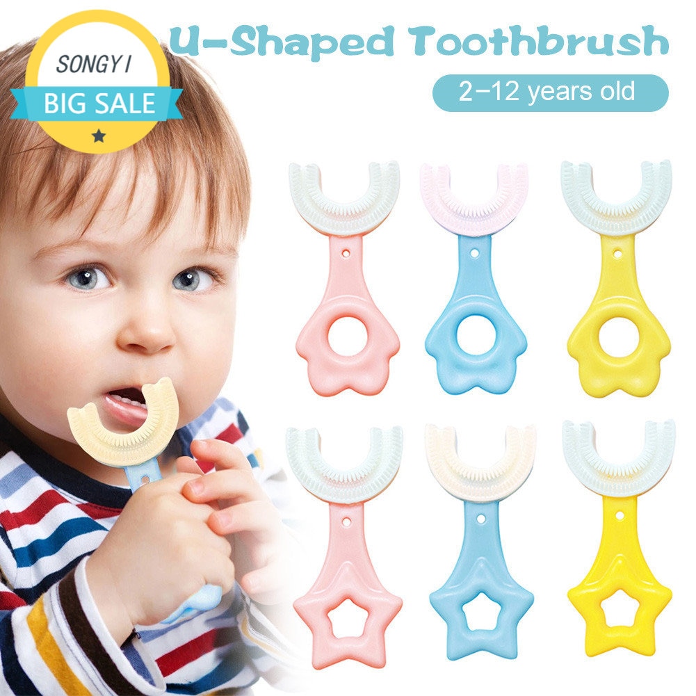 U-Shaped Baby Toothbrush Kids Toothbrush Teether Infant Toothbrush With Handle Silicone Oral Care Cleaning Brush Baby Care 2-12Y