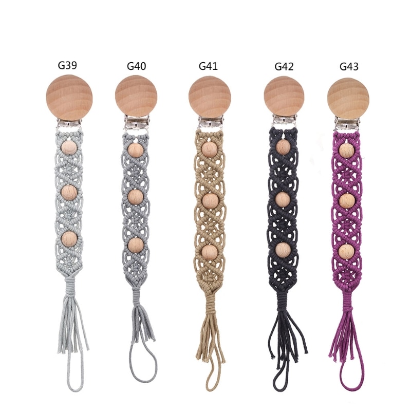 Baby Pacifier Clip Handmade Crochet Woven Cotton Rope Pacifier Chain Nipple Soother Dummy Holder