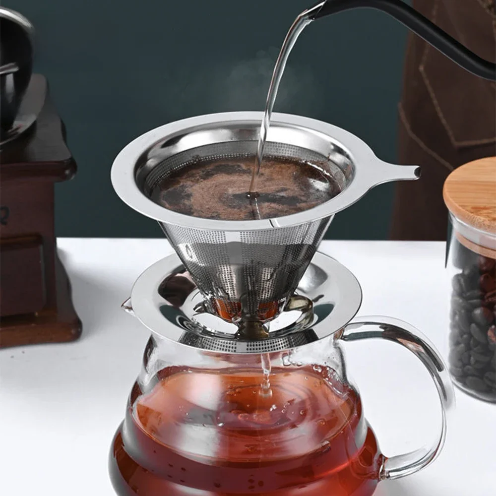 Reusable Double Layer 304 Stainless Steel Coffee Filter Holder Pour Over Coffees Dripper Mesh Coffee