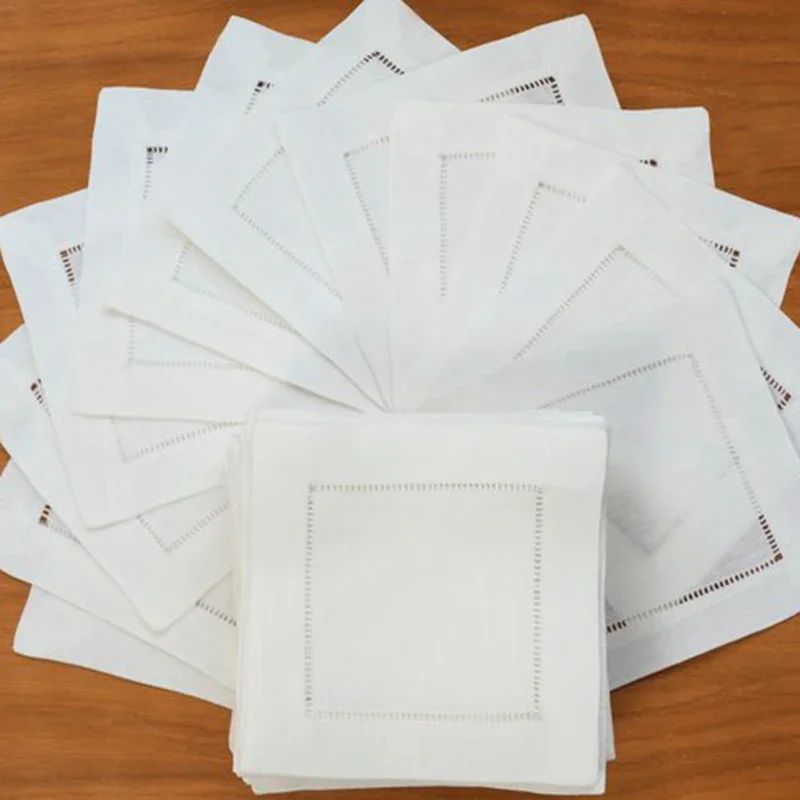12 Pieces Cocktail Napkin White Hemstitch Napkin For Party Wedding Table Cloth Linen Napkins Fabric