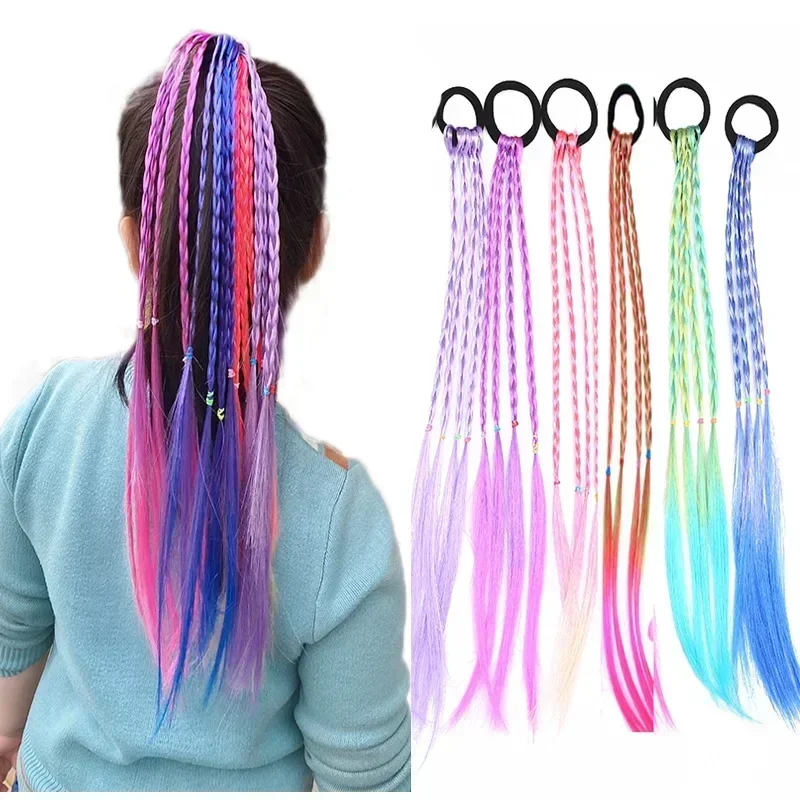 Rainbow Plait Hair Bands for Children Fashion Gradient Color Ponytail Ornaments Hairbands Children