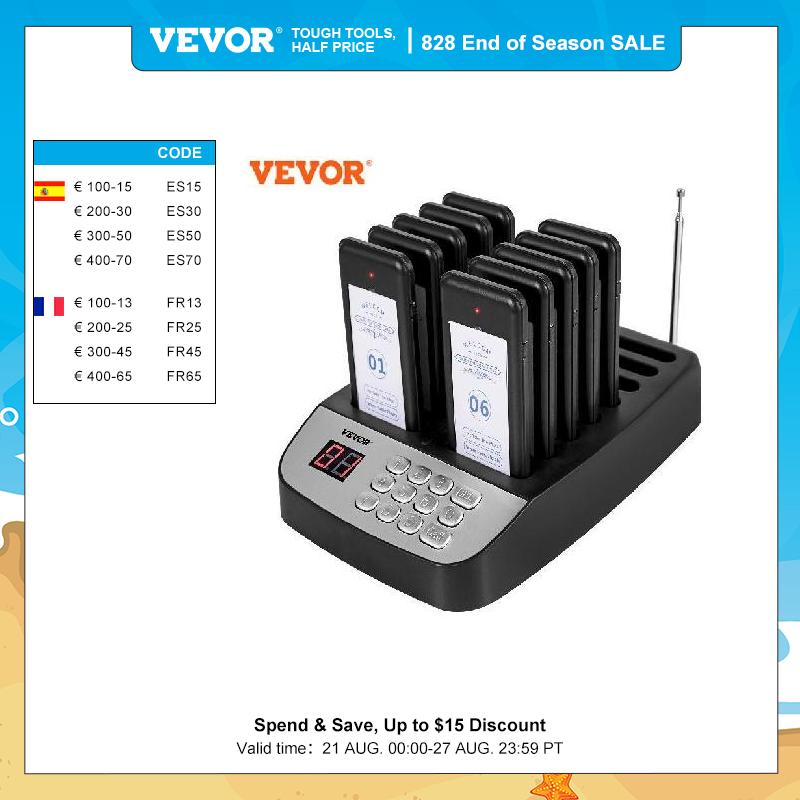 VEVOR Restaurant Pager Calling Paging System 10 Coaster Receiver Restaurants Church Nurse Clinic Queue System Wireless Pagers