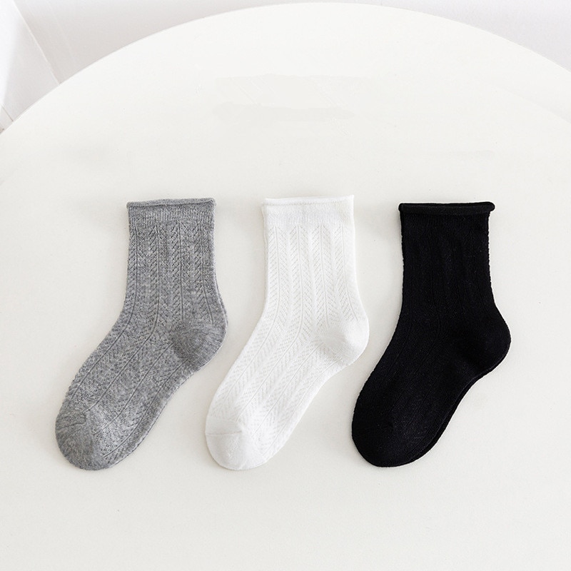 3 Pairs/lot 1 to 10 Years Kids Mesh Socks For Girls Cotton Solid Summer Spring Children's Knitted Girls Socks Casual Access