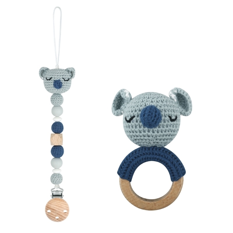 Pacifier Clip Crochet Koalas Rattle Teether Baby Gym Toy Infant Teething Gift