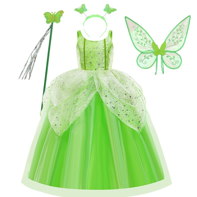 Flower Fairy Princess Dress Up for Kids Girl Halloween Costume Butterfly Green Costume Fancy Children Dresses Carnival Disguise