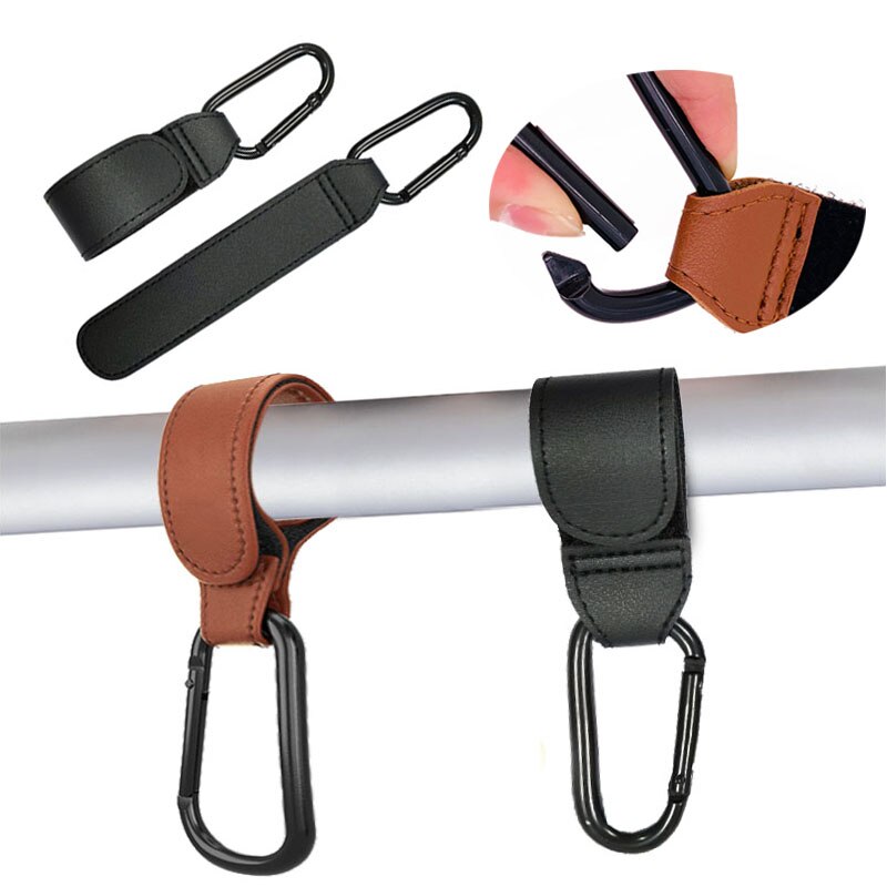 1/2pcs PU Leather Baby Bag Stroller Hook Pram Rotate 360 Degree Rotatable Magic Sticker Cart Organizer Hook Stroller Accessories