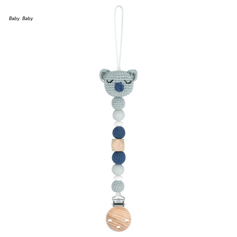 Q81A Anti-lost Teether Clip Crochet Bear Pacifier Clip Dummy Toy Newborn Shower Gift