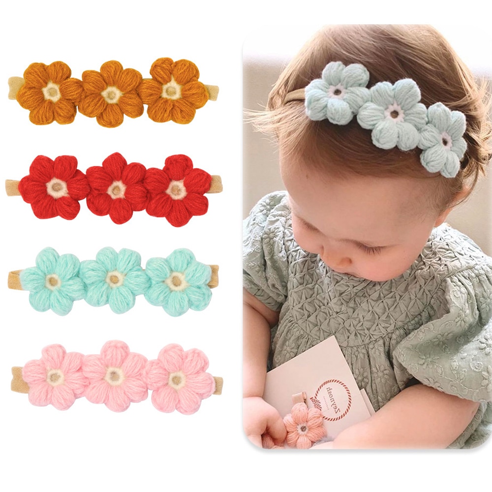 Baby Girl Handmade Wool Knitted Hairpin Kid Elastic Hairbands Girls Hair Clips Cute Flower Small Hairband Accessories 0-3 Years