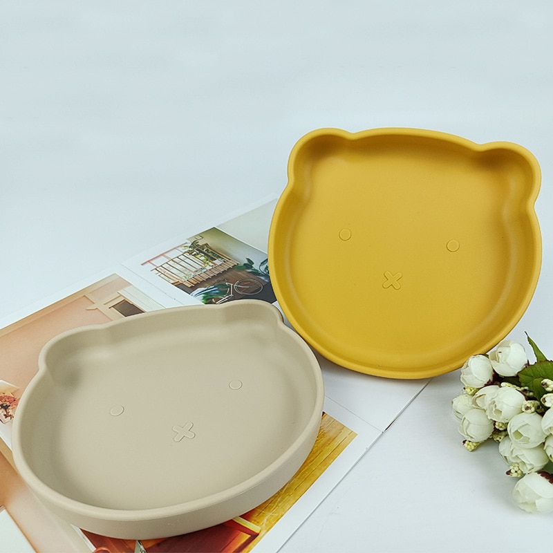 Children's Feeding Tableware, Food-grade Baby Supplementary Food Suction Cup, Shatter-proof Silicone, Mother and Baby Bear 