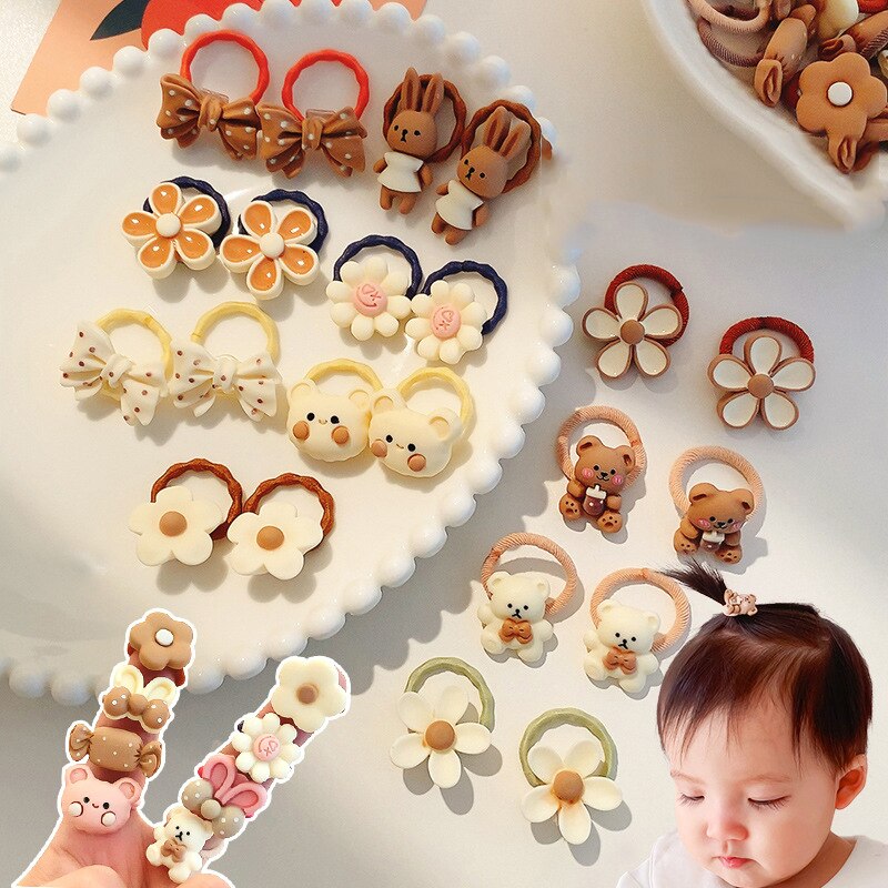 20Pcs/Set Cute Cartoon Bear Rabbit Hair Band Girls Elastic Rubber Band Headwear Flower Bow Baby Kids Hair Accessories Ornaments