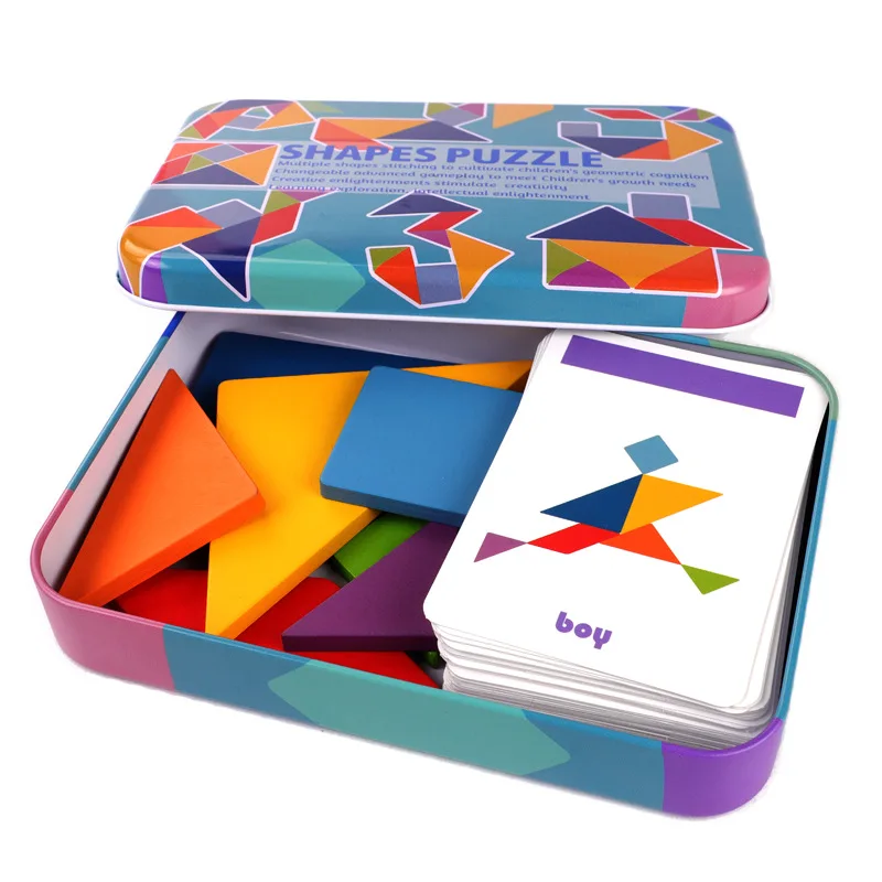 3D Wooden Pattern Animal Jigsaw Puzzle Colorful Tangram Toy Kids Montessori Early Education Sorting