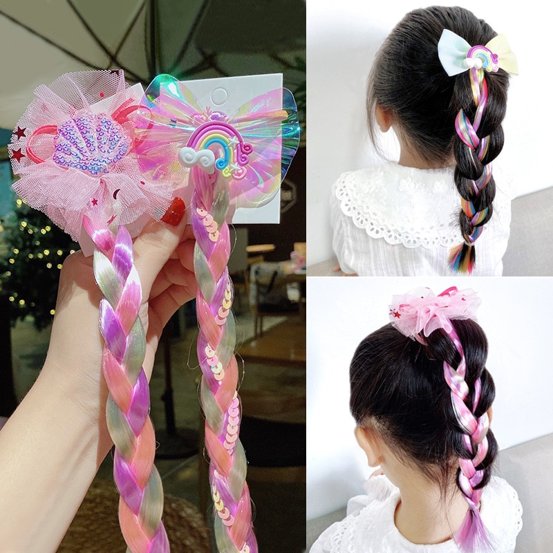 Fashion Kid Girls Bow Butterfly Colorful Braid Headband Rubber Bands Baby Little Girl Princess Twist Braid Hair Accessories