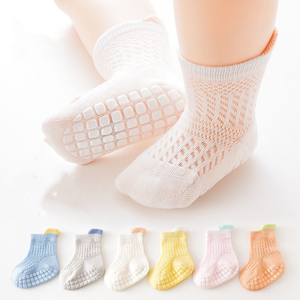 Summer Spring New Baby Socks With Non-slip Rubber Cotton Anti Slip Socks Cute Cool Thin Kids Socks Mesh Colorful Children Socks