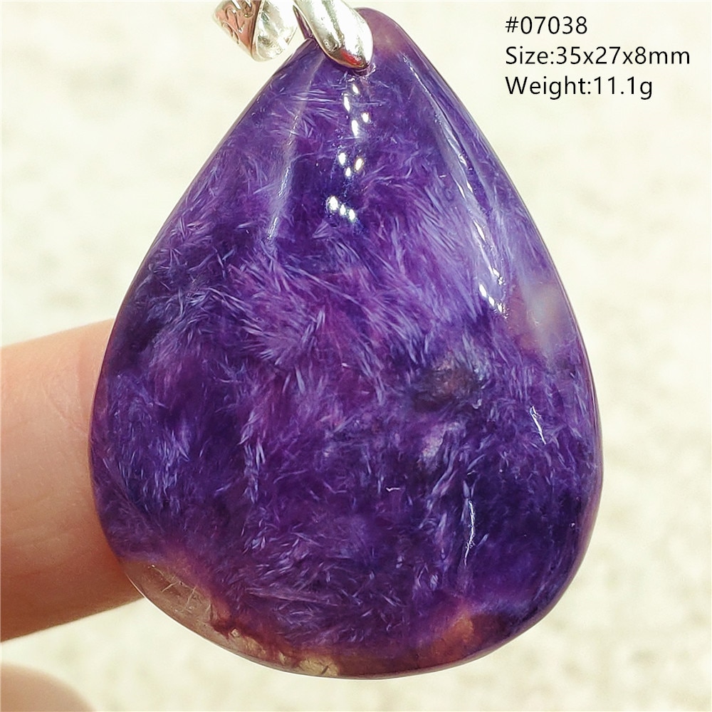 Natural Purple Charoite Water Drop Pendant Russia Gift Women Men Bead Necklace Jewelry 925 Sterling Silver AAAAAA