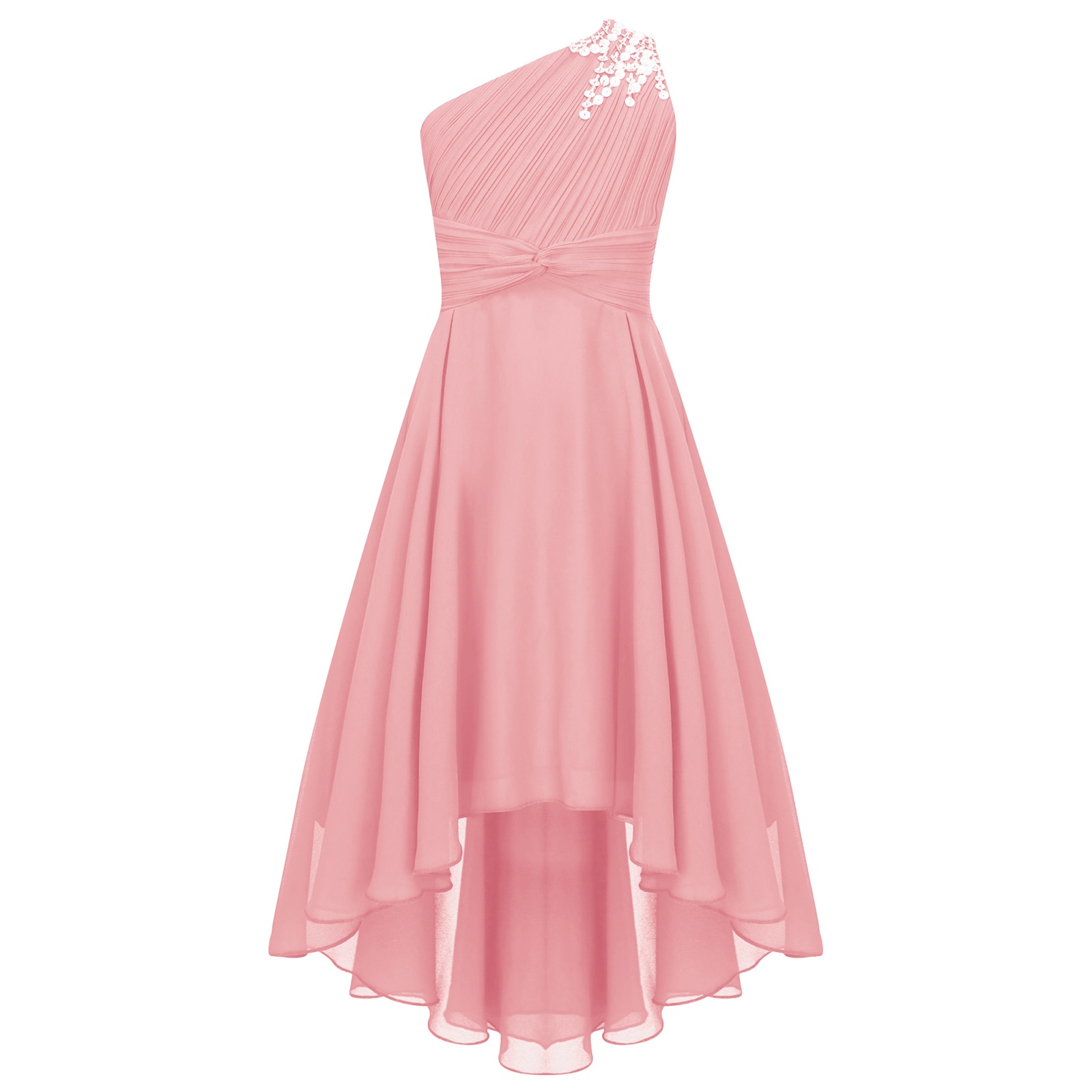 Wedding Flower Girl Dress Children Girls One Shoulder Princess Dress Carnival Evening Dress Cocktail Proms Bustier Pleated Dress