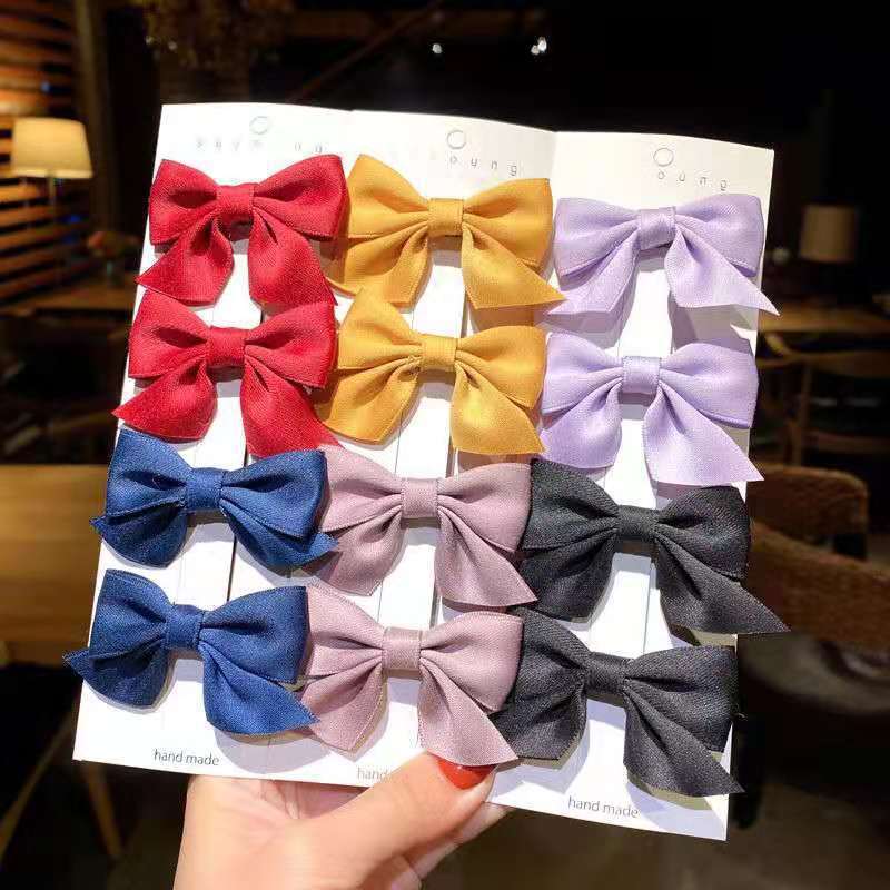 2Pcs/Set Children's Bow Headwear Solid Color Sweet Hairpin Fashion Cute Princess Hairpin Children's Hair Accessories K