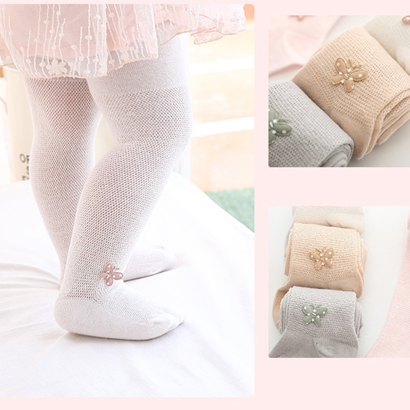 Cute Butterfly Children Stockings White Soft Cotton Hosiery Spring Summer Mesh Thin Baby Pantyhose Kids Girls Princess Tights