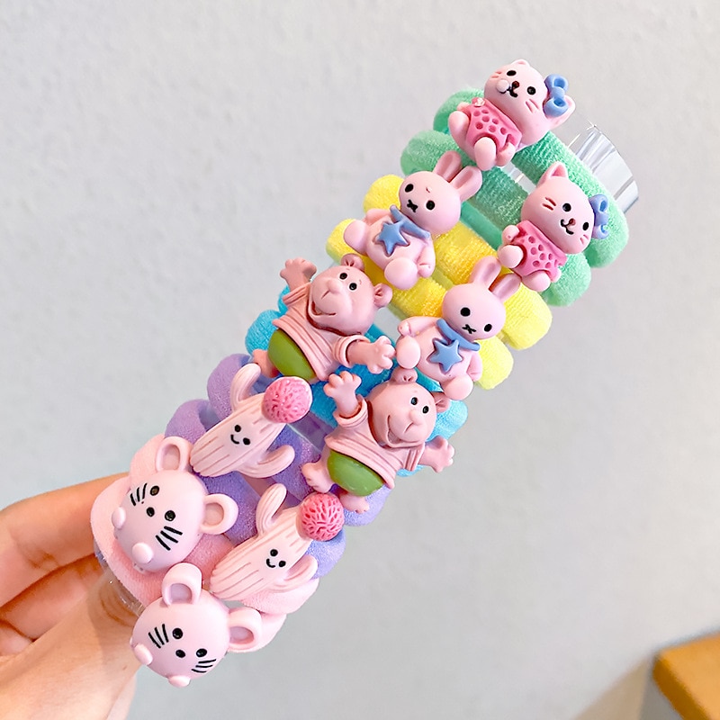 10Pcs/Lot Candy Color Kid Cartoon Hair Ring Cute Animal Hair Rope Small Thumb Head Rope Elastic Rubber Band Gir Hair Accessories