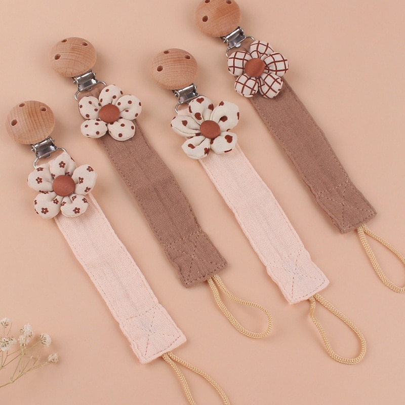 Baby Pacifier Clip Cloth Flower Chain Infant Soft Pacifiers Holder Chain Teether Nipple Dummy Clips Newborn Safe Teething Chain