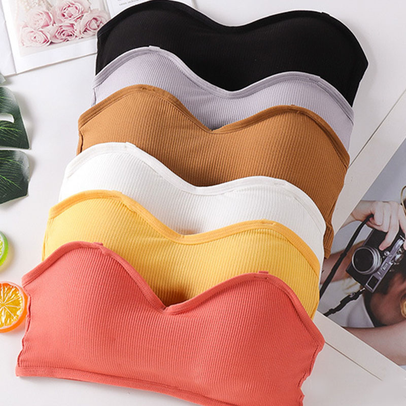 Women Invisible Bra Underwear Seamless Chest Wrap One-piece Crop Top StraplessTube Top Back Closure Breathable Padded Push Up