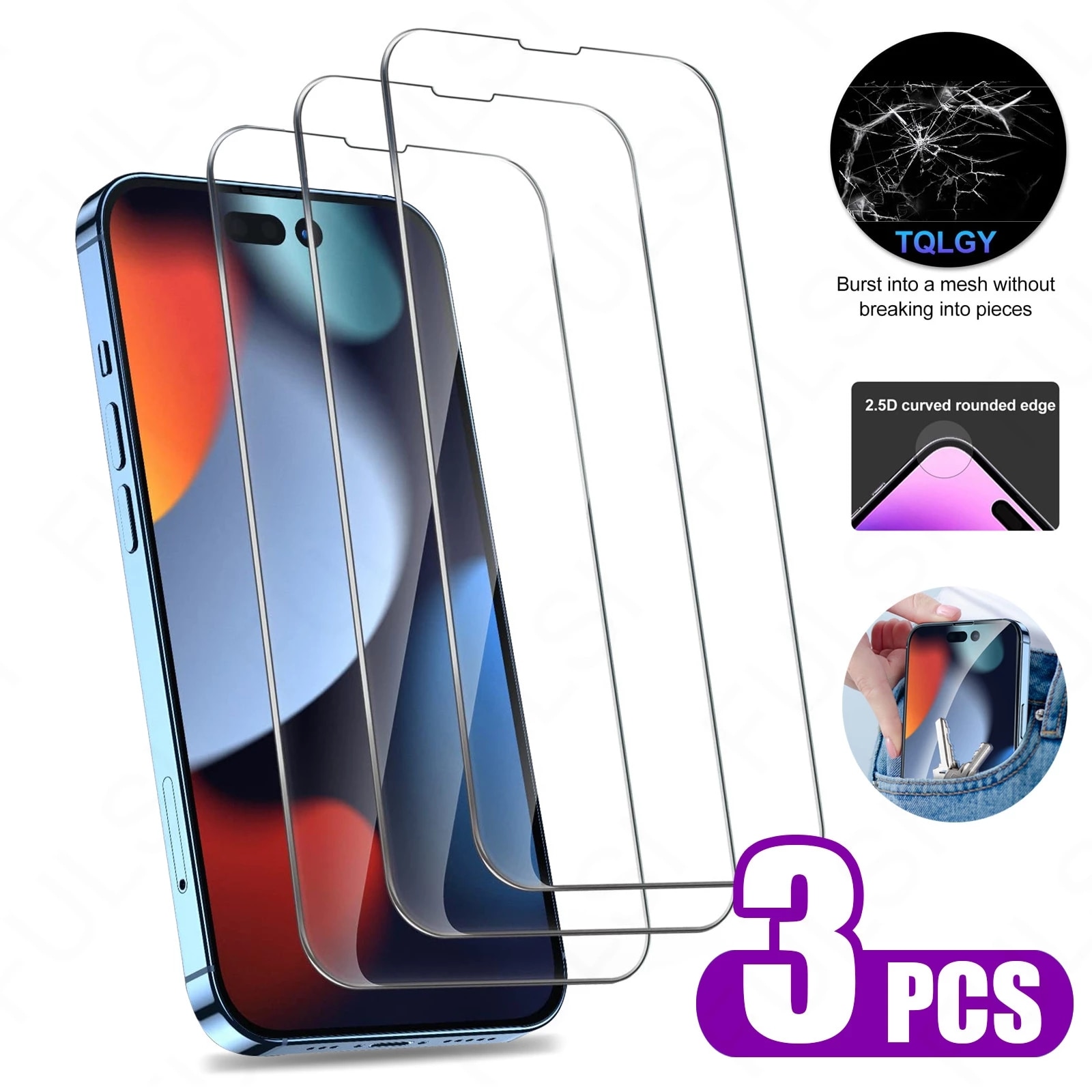 3PCS 9H Tempered Glass Screen Protector For iPhone 11 12 13 14 Pro Max XR XS X 6 7 8 Plus SE 2020