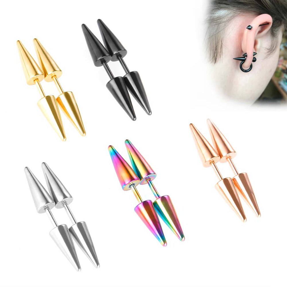 2Pcs/1pair Women Men Rivet Spike Cone Tip Titanium Steel Screw Back (Pierced) Stud Earrings Punk Gothic Jewelry Gifts Cool Girls
