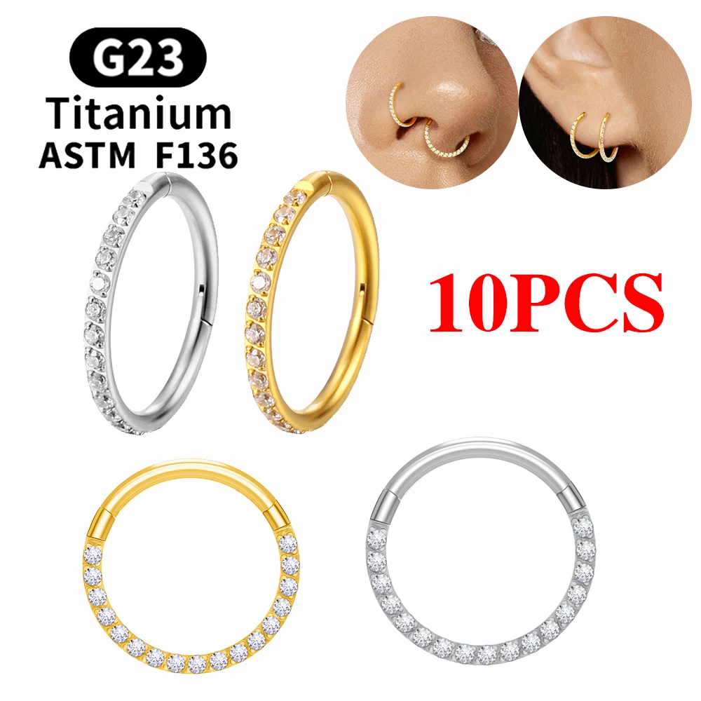 10PCS G23 Titanium Lip Hinged Earrings Hoop Round Tragus Cartilage Helix Segment Ear Nose Ring Body