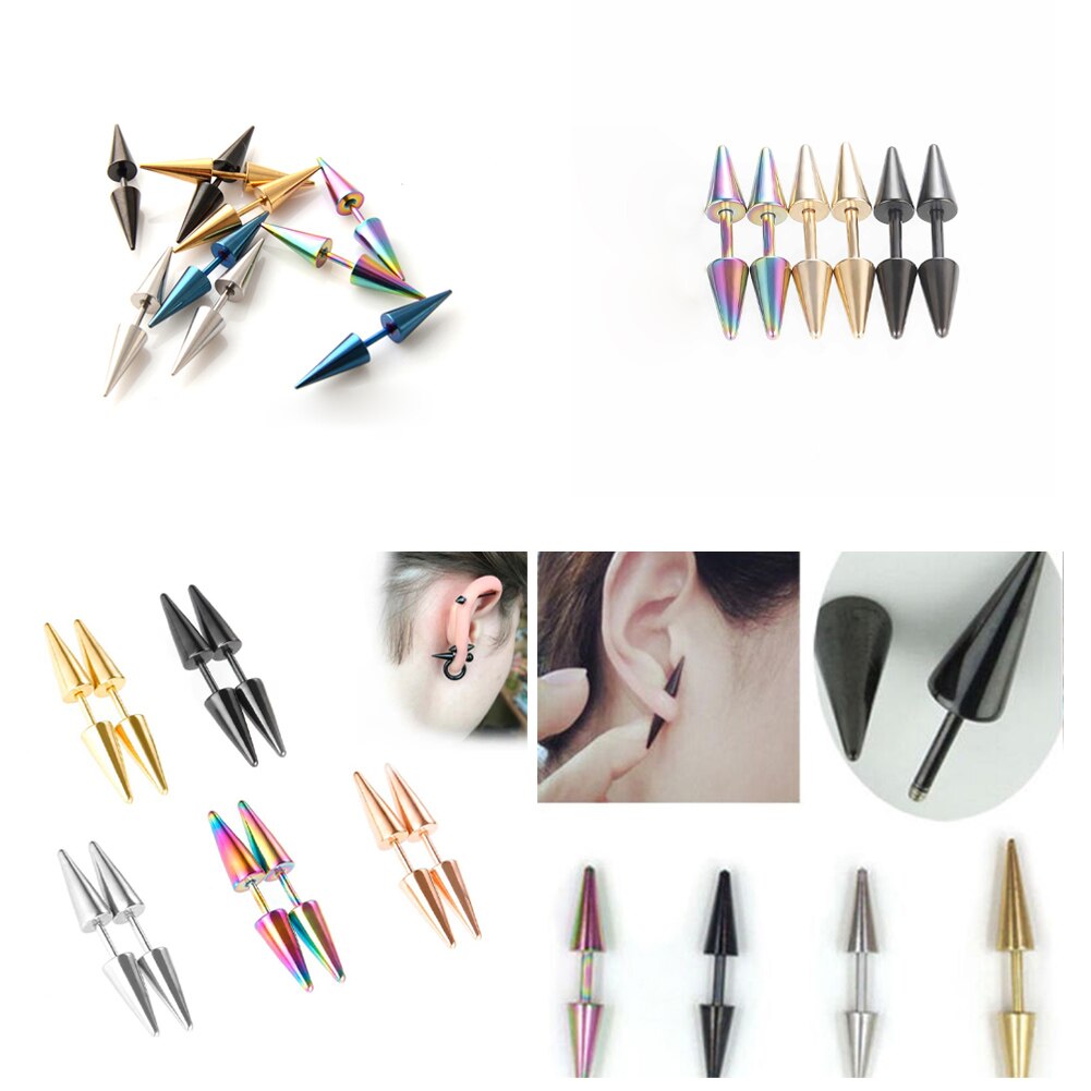 Classic Fashion Jewelry Ear Studs Women Men Earrings 2PCS Punk Rock Rivet Spike Tip Cone Stainless Steel Ear Stud Earrings