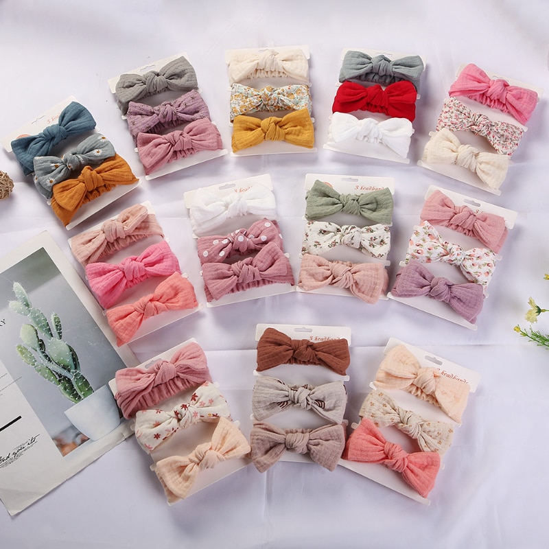 Cotton Linen Baby Headband Newborn Knotted Hair Bow Turban Floral Print Headband Children Girls Hair Accessories