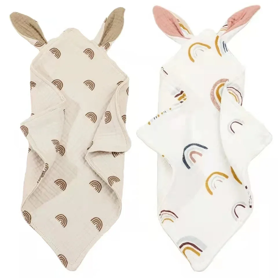 Newborn Baby Rabbit Cotton Muslin Comforter Sleeping Dolls Blanket Soft Soothe Appease Towel for
