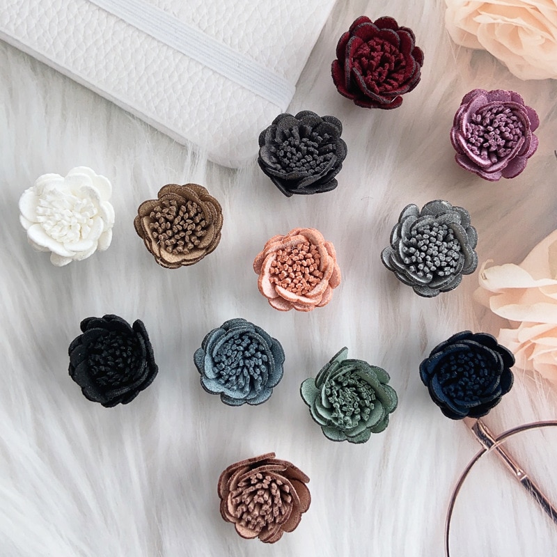 10pcs Classical 2.0cm Mini Solid Leather Flower Handmade DIY Wedding Flower Hair Cloth Accessories DIY Rosette 12 Colors