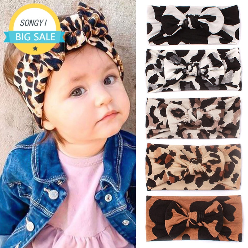 New Baby Leopard Print Headband Children's Wide Edge Traceless Bowknot Headband Baby Hair Band Suitable for 0-3 Year Old Ba