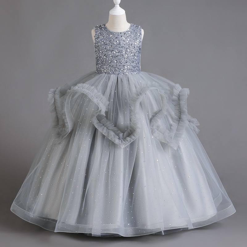Doveark girl dress skirt Dinner skirt mesh gauze sleeveless pommel skirt Vest Long skirt sequin evening gown Princess skirt