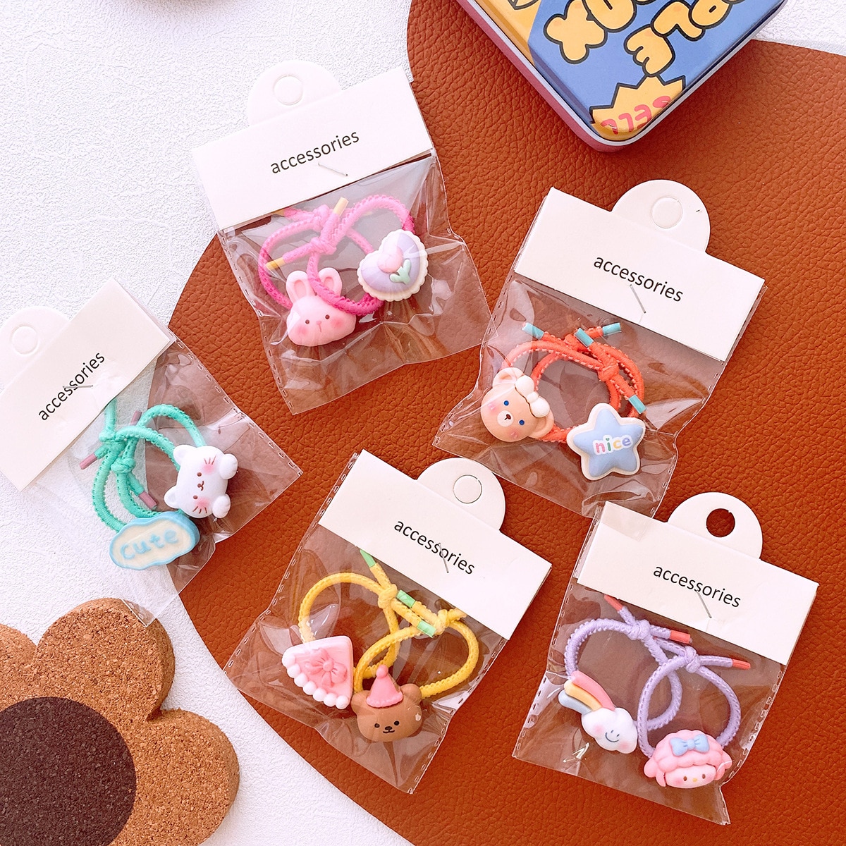 2pcs Korean Kawaii Elastic Hair Bands Sweet Cute Cartoon Hair Rope Hair Ties for Girls Headwear Girls Kids Hair Accessories