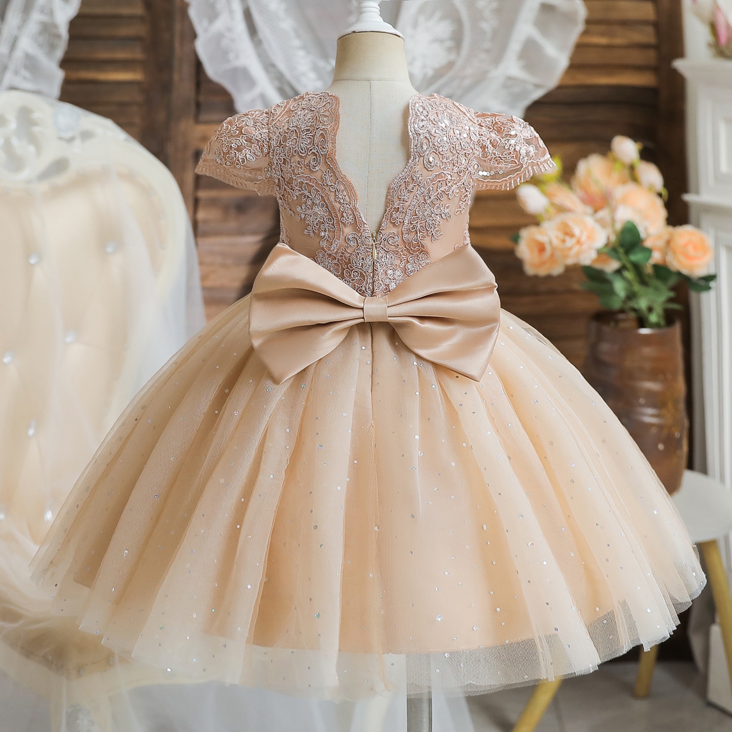 Toddler Baby Girls Red Birthday Princess Dresses Kids Summer Sequin Big Bow Baby Girl Dress Princess Evening Dresses Kid Clothes