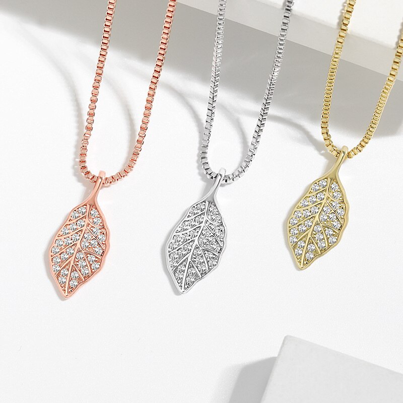 Luxury Crystal Gold Leaf Pendant Women Necklace Temperament Princess Silver 925 Chain Necklace 2023 Popular Birthday Gift