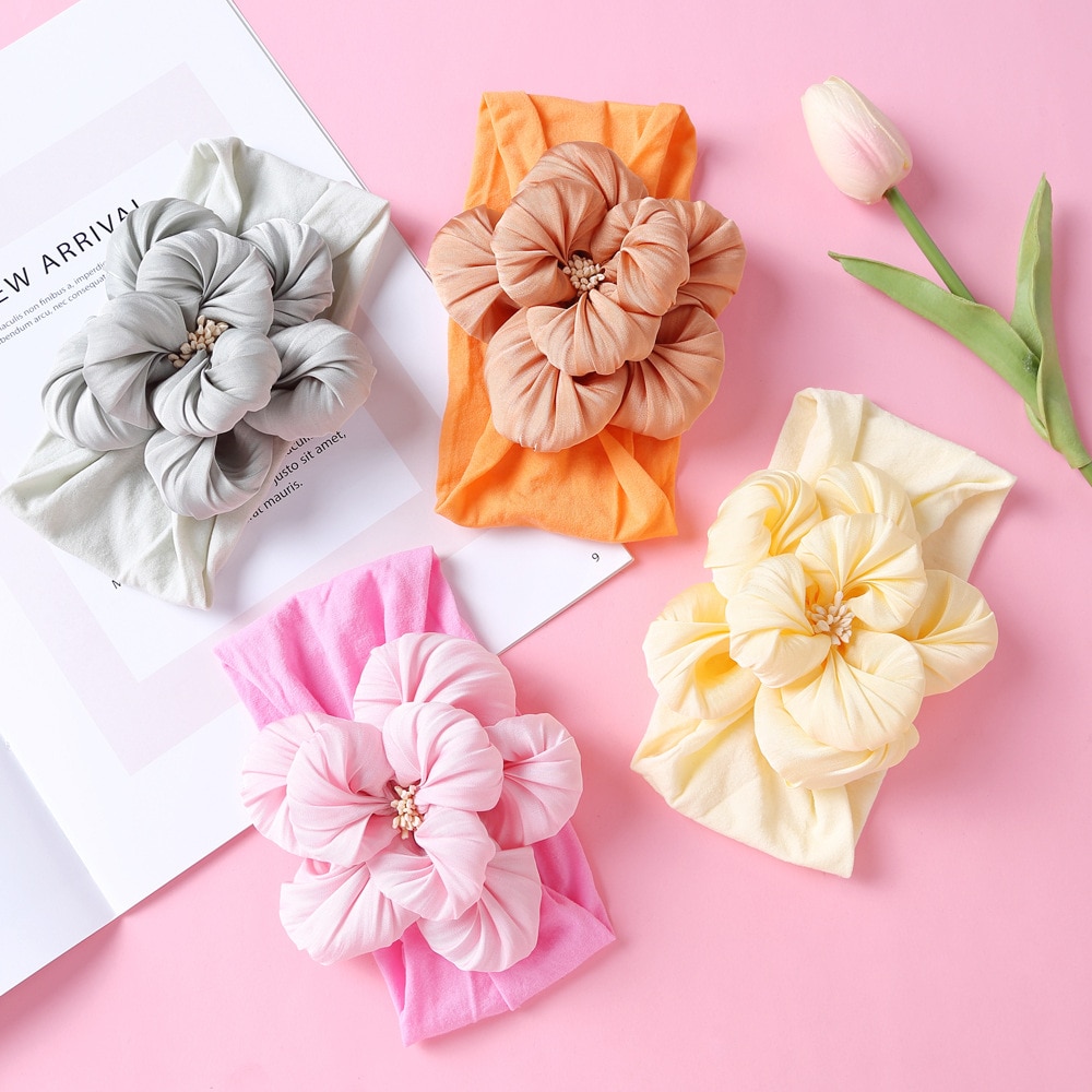 Baby Girls Flower Headband Soft Handmade Knotted Infant Headwrap Baby Hair Accessories 0-6Y One Size Fits All Nylon Headbands