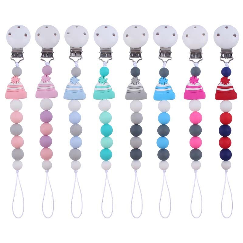 Baby Pacifier Clips Chain Silicone Hat Shape Teething Beads For Boy Girl Nursing Chew Toy Infant Dummy Nipple Holder Chain