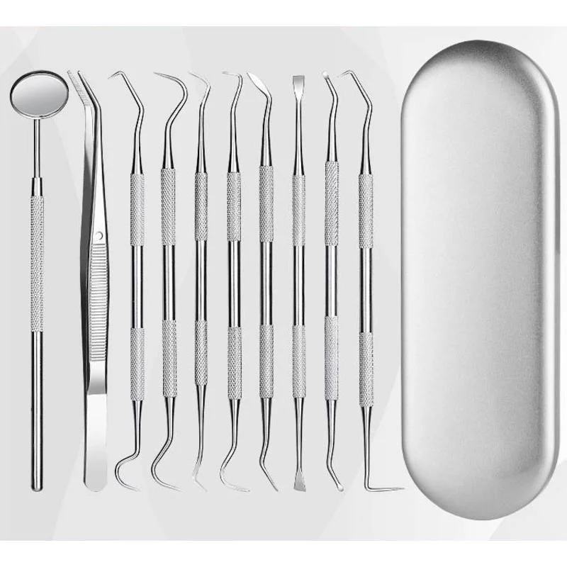 10PCS Dental Oral Care Tool Stainless Steel Professional Hygiene Cleaning Kit Tooth Scraper Plaque