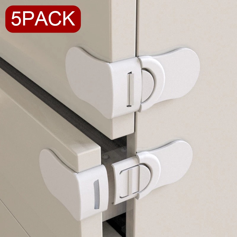 5pcs Baby Safety Drawer Lock Anti-Pinching Hand Cabinet Drawer Locks Plastic White Safety Buckle for Children Kids Protection