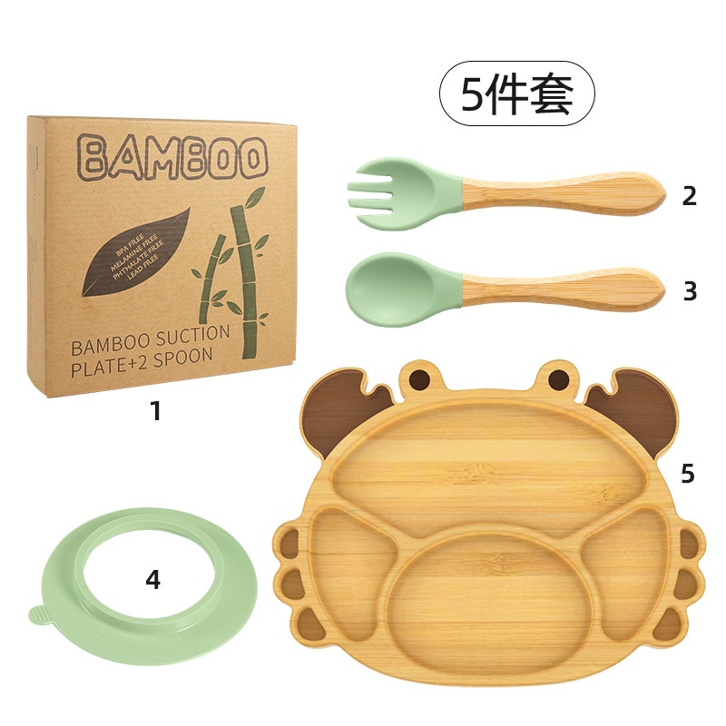 Baby Stuff Bamboo Tableware Cup Bowl Plate/Tray Bibs Spoon Fork Sets Children Non-slip Feeding Free Dinnerware Dinner