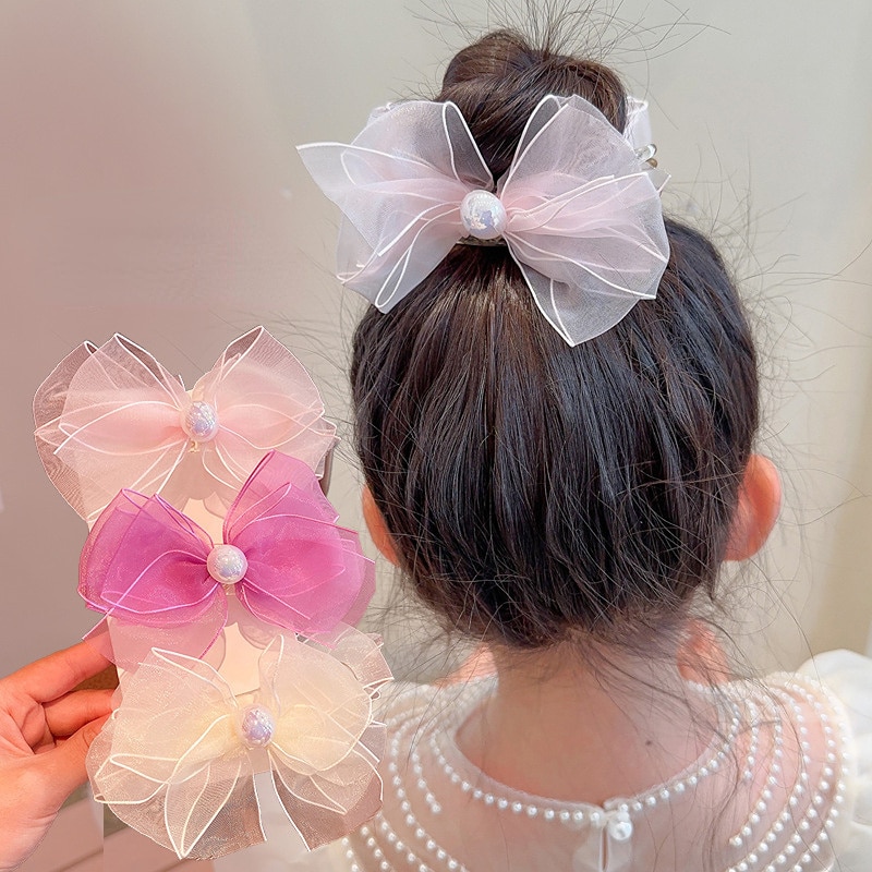 New Korean Bow Hair Claw Clip Two-sided Pearl Bow Hair Clip Claw Clamp Sweet Princess Headwear Girls Kids Hair Accessories